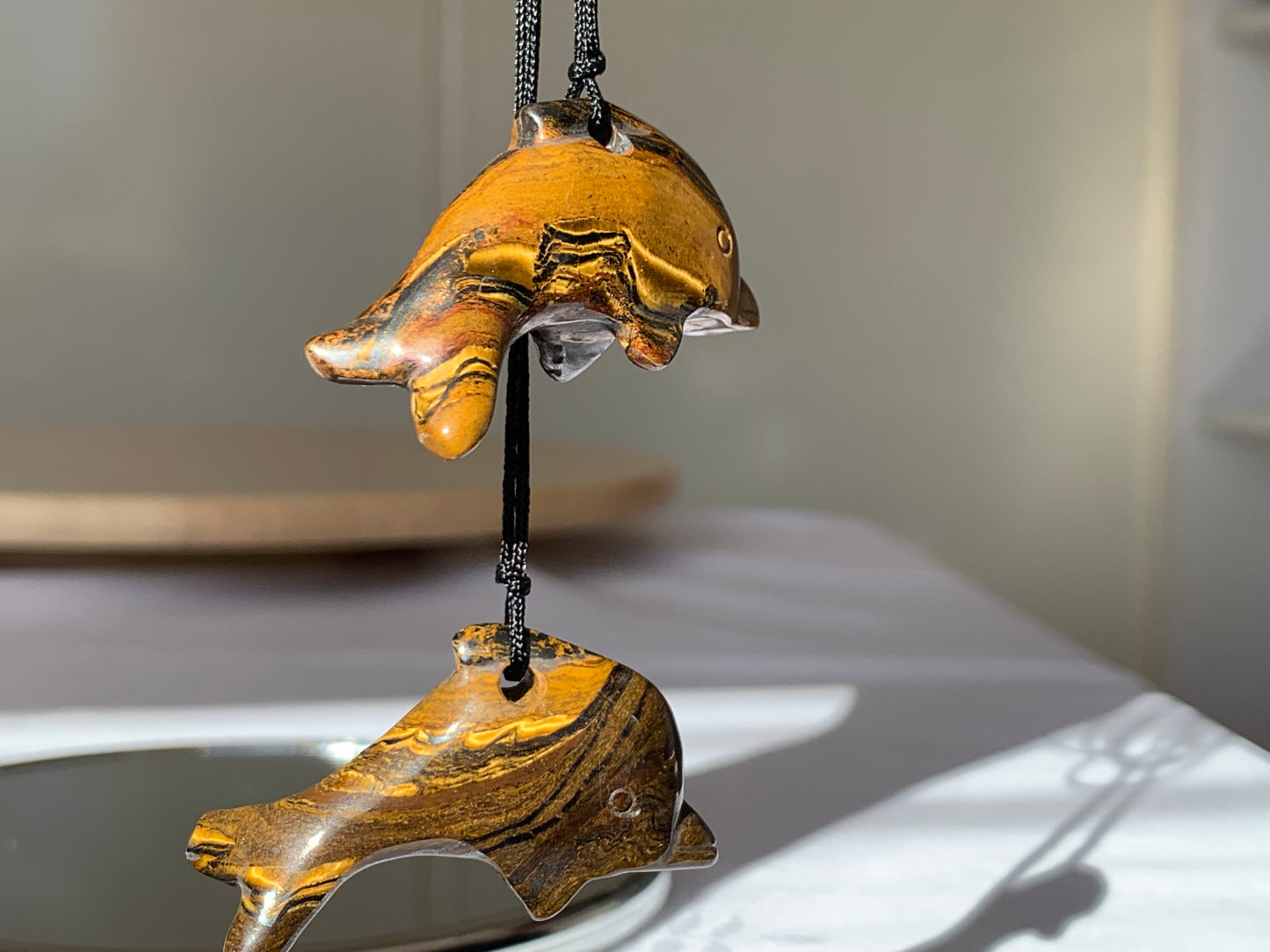 tigers eye / tigers iron dolphin necklace